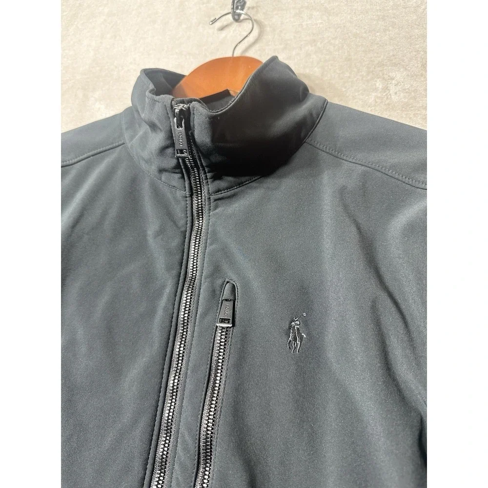 Polo Ralph Lauren Softshell Jacket Black Fleece Plaid Lining Mens Medium Mock